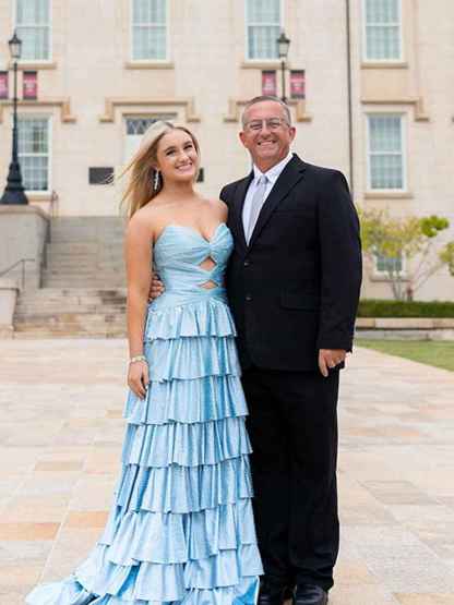 A Line Strapless Sweetheart Satin Long Prom Dress with Keyhole