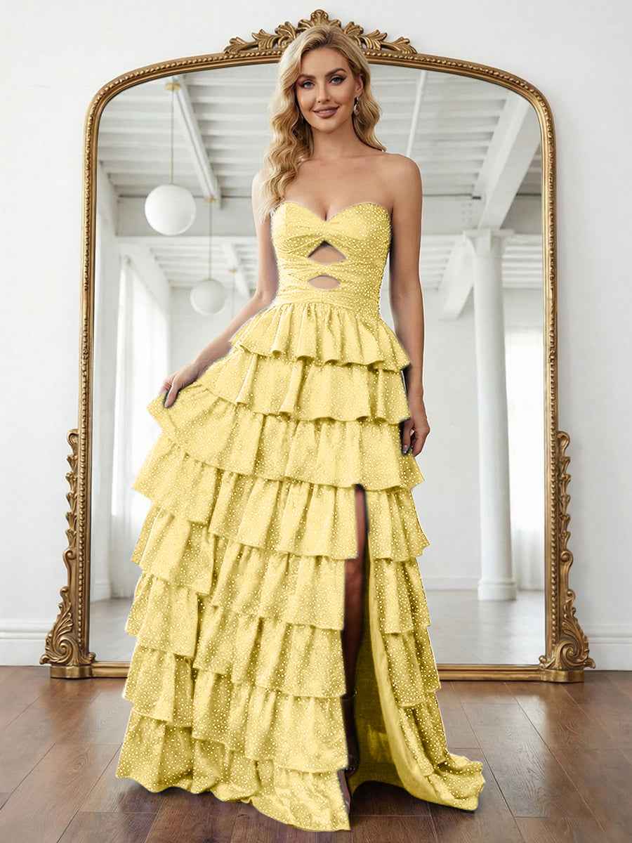 A Line Strapless Sweetheart Long Prom Dress with Keyhole