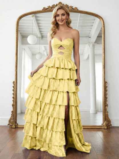 A Line Strapless Sweetheart Long Prom Dress with Keyhole