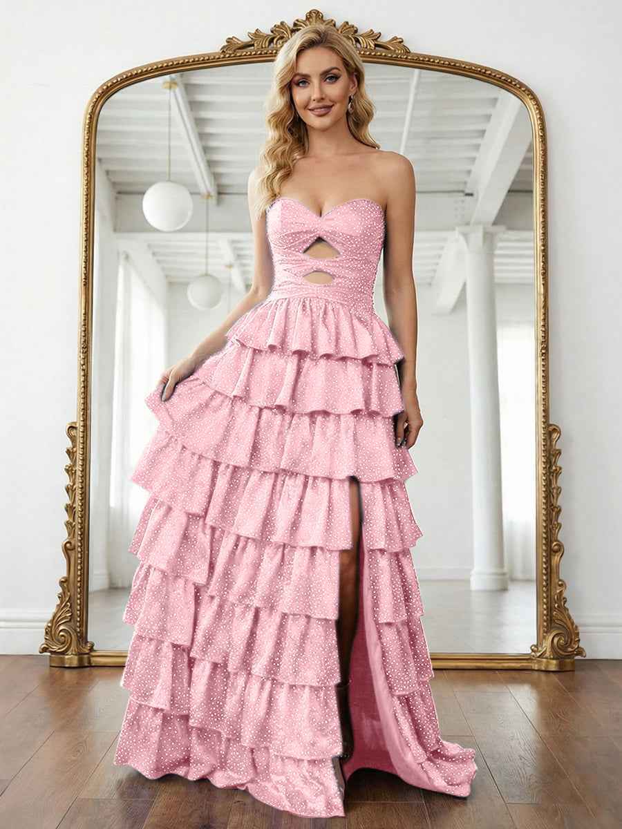 A Line Strapless Sweetheart Long Prom Dress with Keyhole