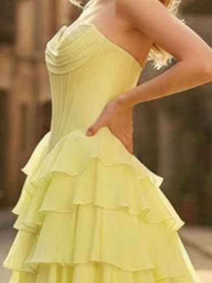 A-Line Sweetheart Cascading Ruffles Chiffon Corset Prom Dress