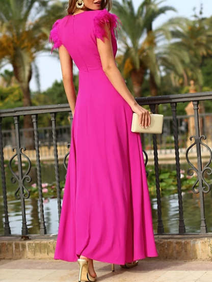 V-Neck A-Line Princess Prom Dresses with Floor-Length Skirt