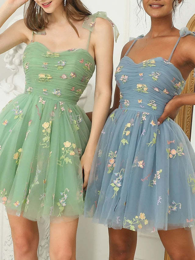 Spaghetti Strap Mini Prom Dress with A-Line and Princess Silhouettes