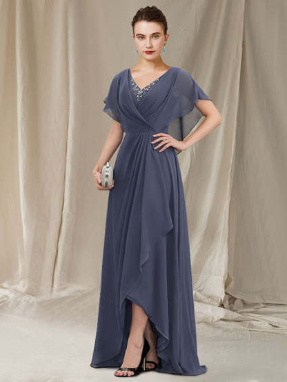 V-Neck A-Line Princess Asymmetrical Mother of the Bride Gown