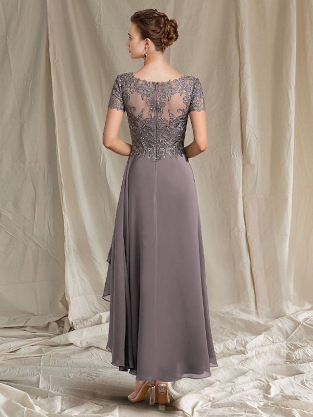 V-Neck A-Line Princess Tea-Length Dresses for the Mother of the Bride