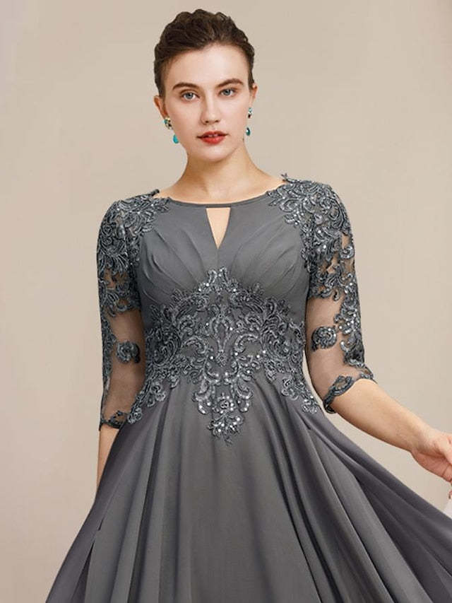 Scoop Neck Tea-Length A-Line Princess Gowns for the Mother of the Bride