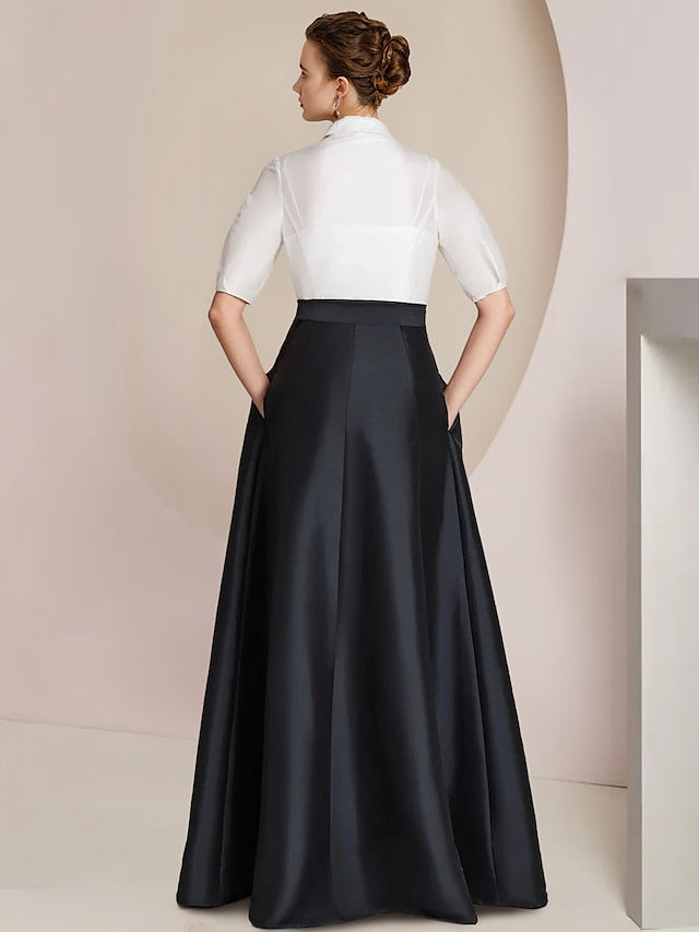 Princess/A-Line Floor-Length 2-Piece Mother of the Bride Dresses with Bowknot and Shirt Collar Short Sleeves-BMbridal.UK