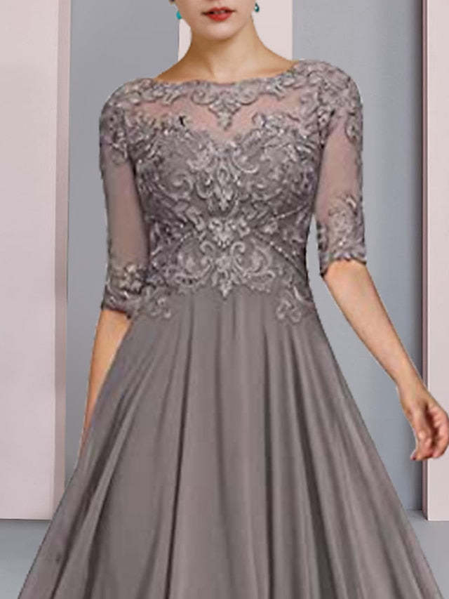 Floor-Length A-Line Mother of the Bride Dress with Princess Scoop Neckline
