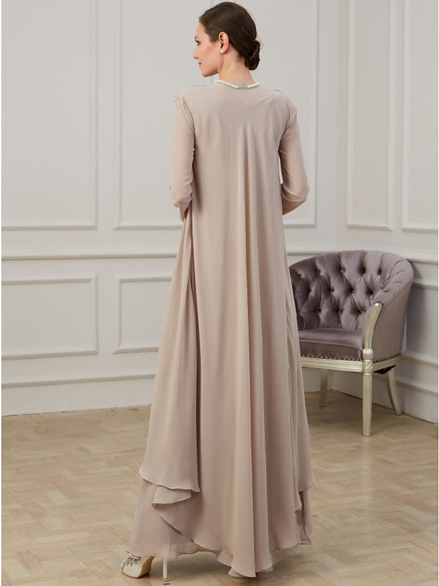 Floor-Length V-Neck A-Line Princess Gown for the Mother of the Bride