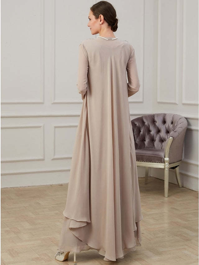 Floor-Length V-Neck A-Line Princess Gown for the Mother of the Bride