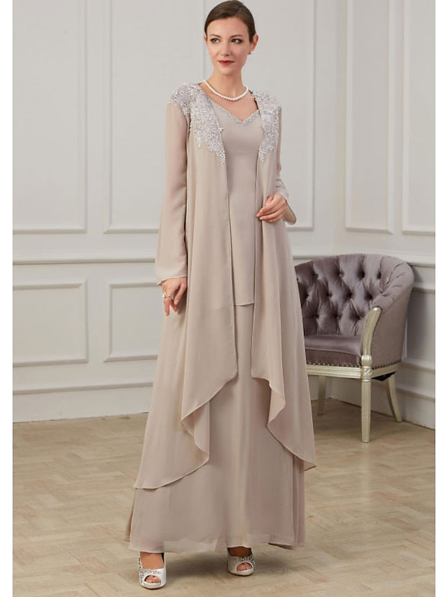 Floor-Length V-Neck A-Line Princess Gown for the Mother of the Bride
