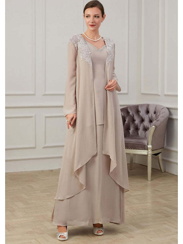 Floor-Length V-Neck A-Line Princess Gown for the Mother of the Bride