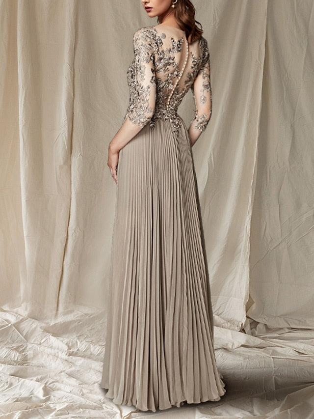 V-Neck Floor-Length A-Line Princess Gown for the Mother of the Bride