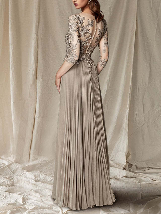 V-Neck Floor-Length A-Line Princess Gown for the Mother of the Bride