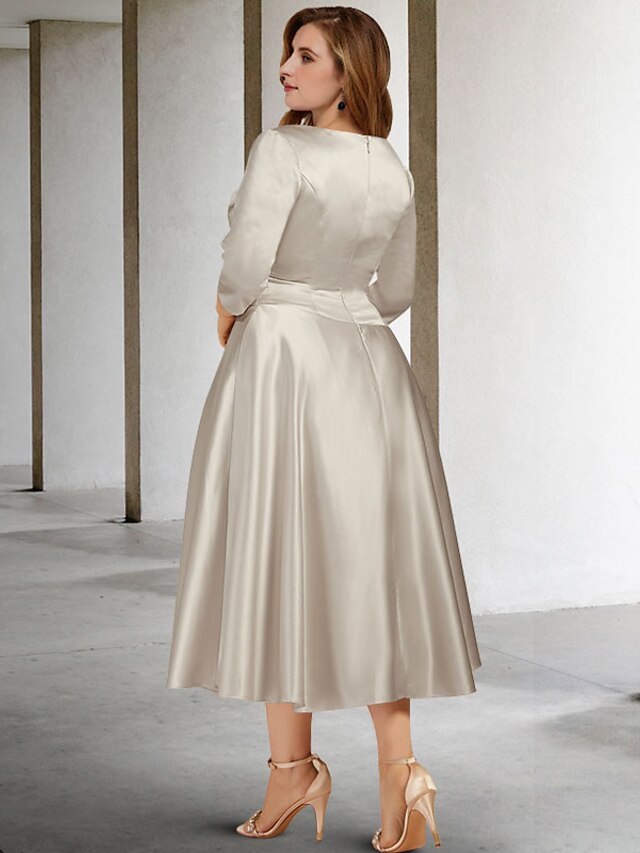 V-Neck A-Line Princess Tea-Length Dresses for the Mother of the Bride