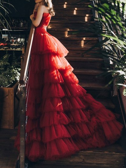 Strapless Asymmetrical A-Line/Princess Prom Dresses