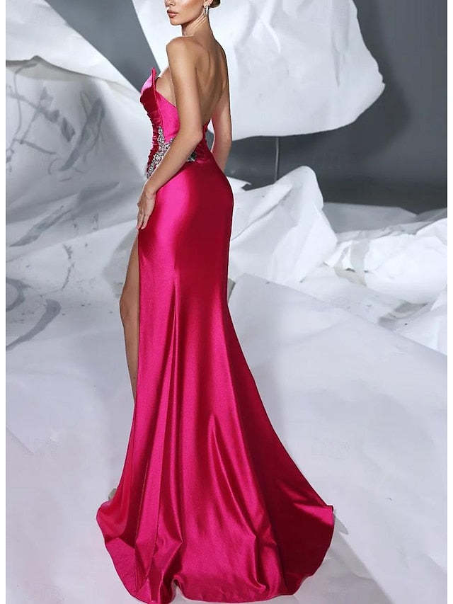 V-Neck Sleeveless Floor-Length Floral Evening Dress with Side Split Ruffles Sash and Sequins