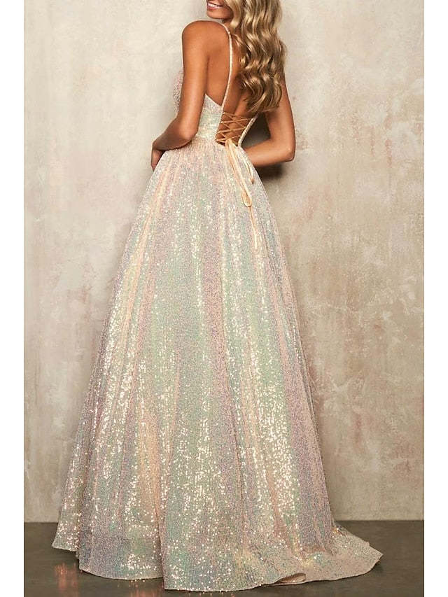 Long Spaghetti Strap Prom Dress with A-Line and Princess Silhouette