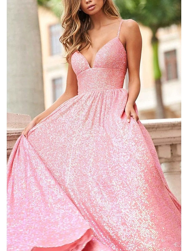 Long Spaghetti Strap Prom Dress with A-Line and Princess Silhouette