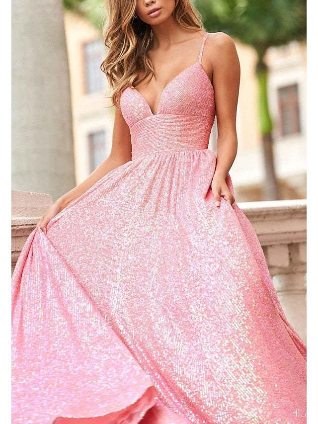 Long Spaghetti Strap Prom Dress with A-Line and Princess Silhouette