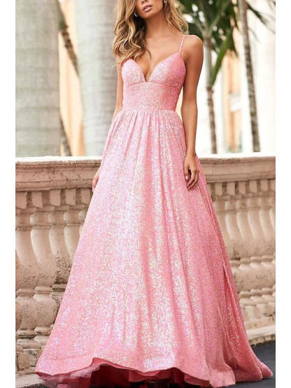 Long Spaghetti Strap Prom Dress with A-Line and Princess Silhouette