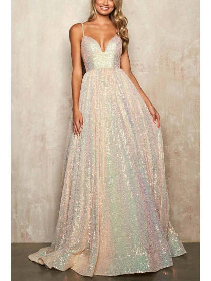 Long Spaghetti Strap Prom Dress with A-Line and Princess Silhouette