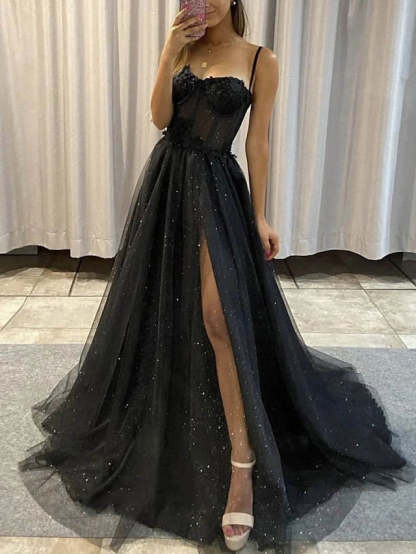 Long Prom Dresses with Spaghetti Straps in A-Line and Princess Styles