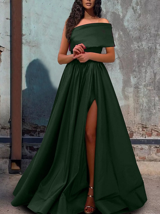 One-Shoulder A-Line Princess Prom Dress with Floor-Length Hem