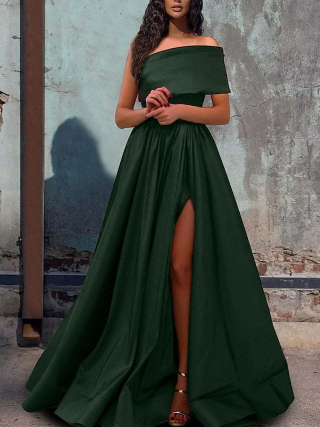 One-Shoulder A-Line Princess Prom Dress with Floor-Length Hem