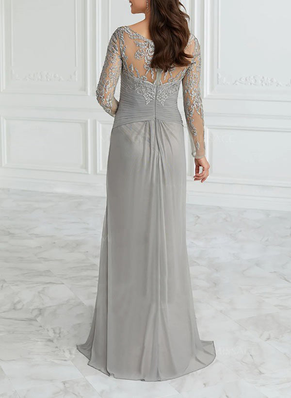 V-Neck Floor-Length A-Line Princess Mother Of The Bride Dress With Lace Ruffle