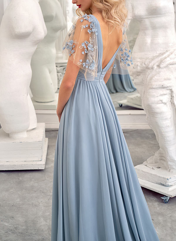 Floor-length A-Line Bridesmaid Dresses with Princess V-Neck
