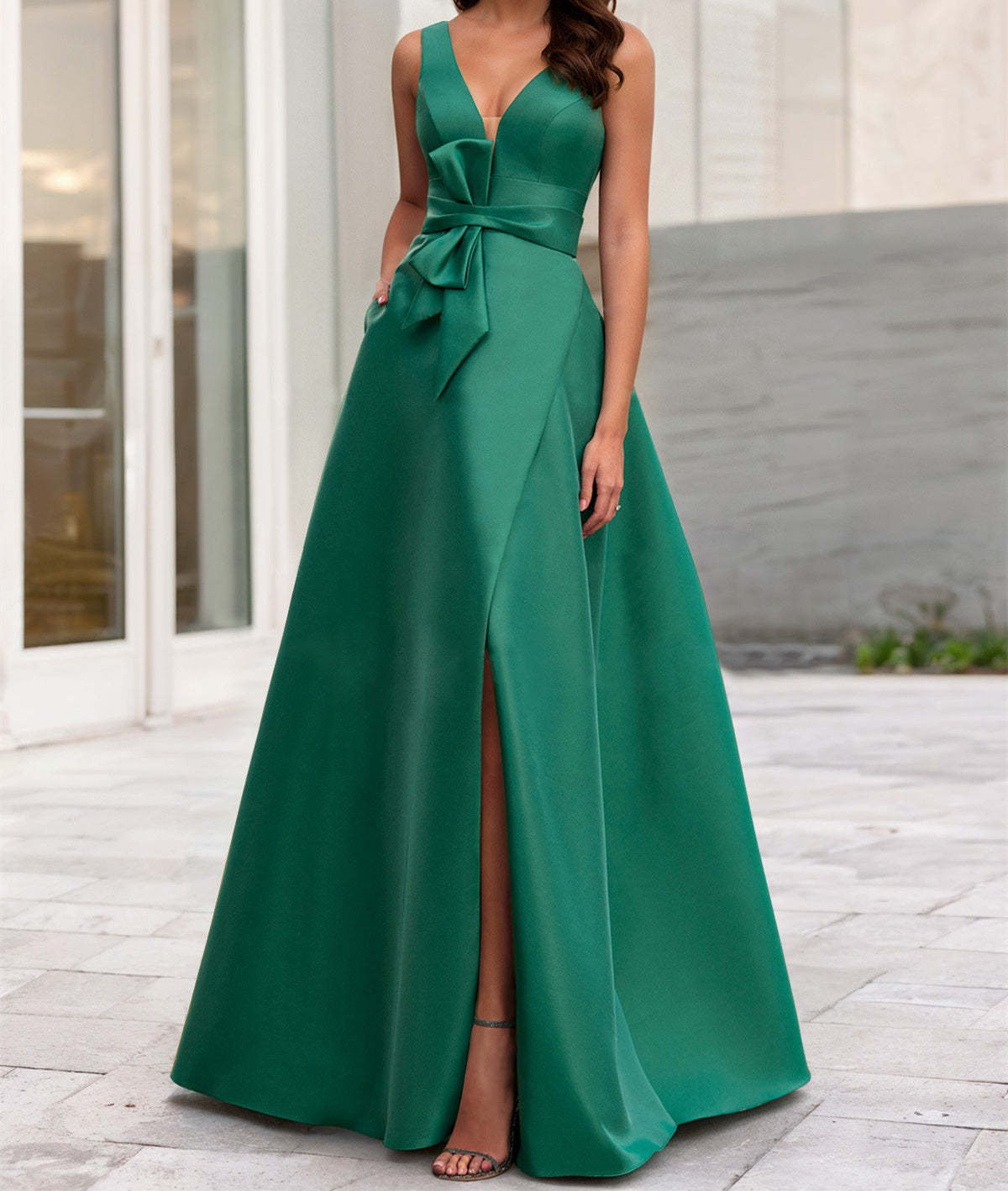 V-Neck Sleeveless A-Line Princess Mother Of The Bride Dress With Side Split