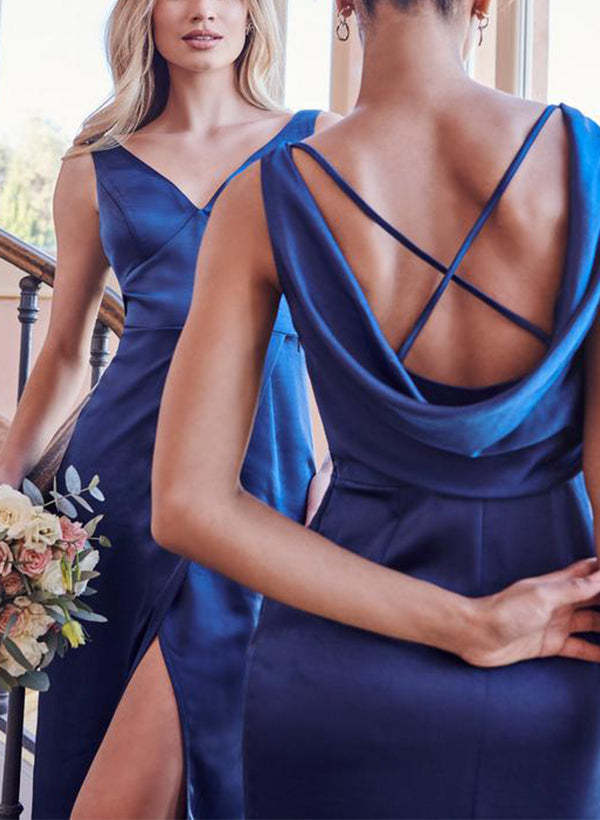 V-Neck Floor-Length Bridesmaid Dress with Side Split