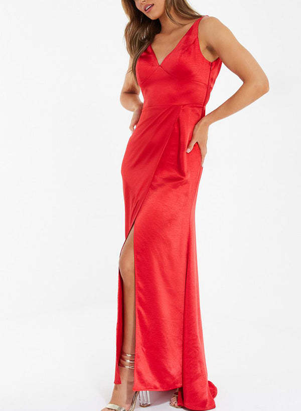 V-Neck Floor-Length Bridesmaid Dress with Side Split