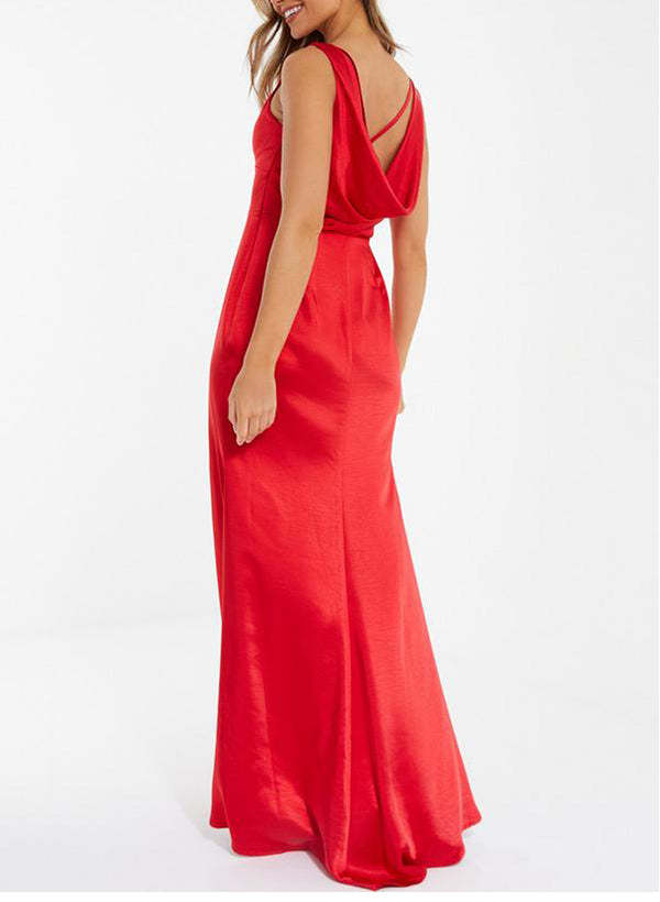 V-Neck Floor-Length Bridesmaid Dress with Side Split