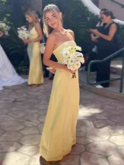 A-Line Yellow Strapless Floor-Length Prom Dress