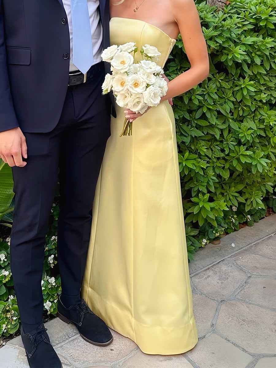 A-Line Yellow Strapless Floor-Length Prom Dress