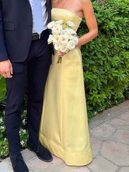 A-Line Yellow Strapless Floor-Length Prom Dress