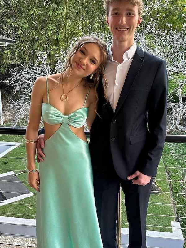 Aqua Sexy Bow Front Cutouts Long Prom Maxi Dress