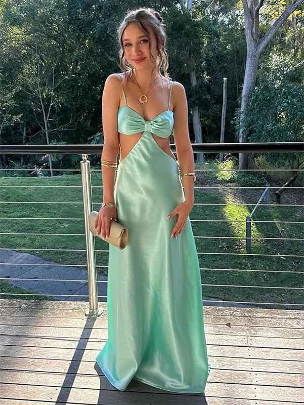 Aqua Sexy Bow Front Cutouts Long Prom Maxi Dress