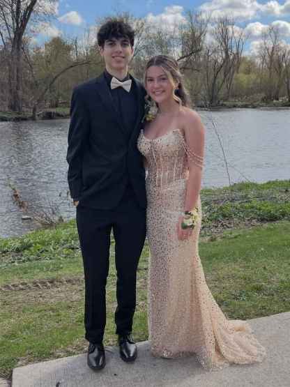 Beaded Straps Sequin Mermaid Long Prom Dress