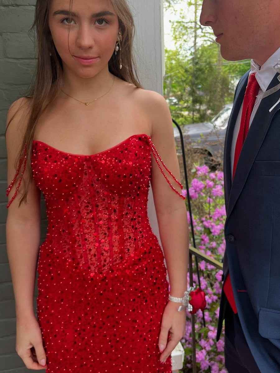 Beaded Straps Sequin Mermaid Long Prom Dress