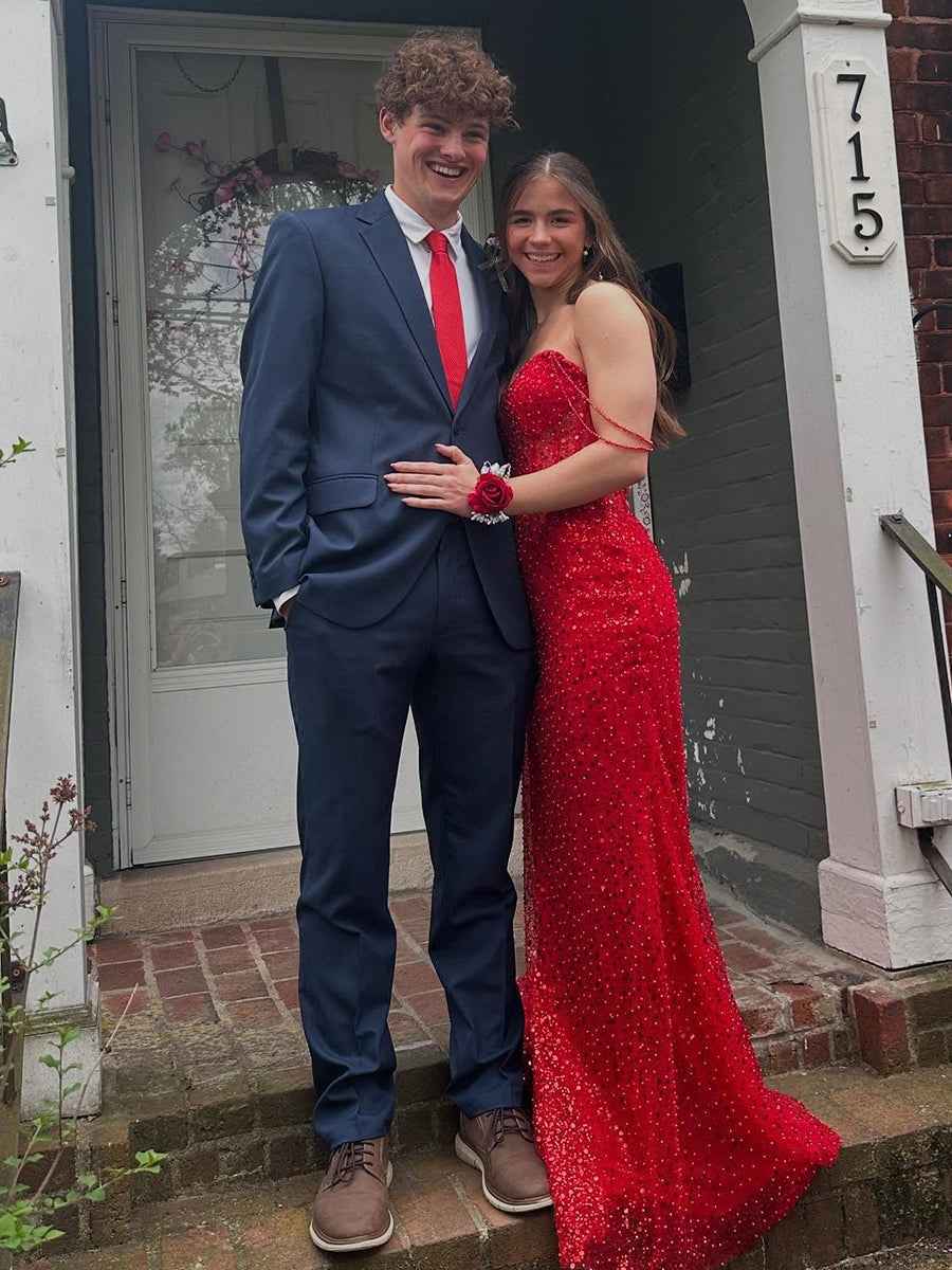 Beaded Straps Sequin Mermaid Long Prom Dress