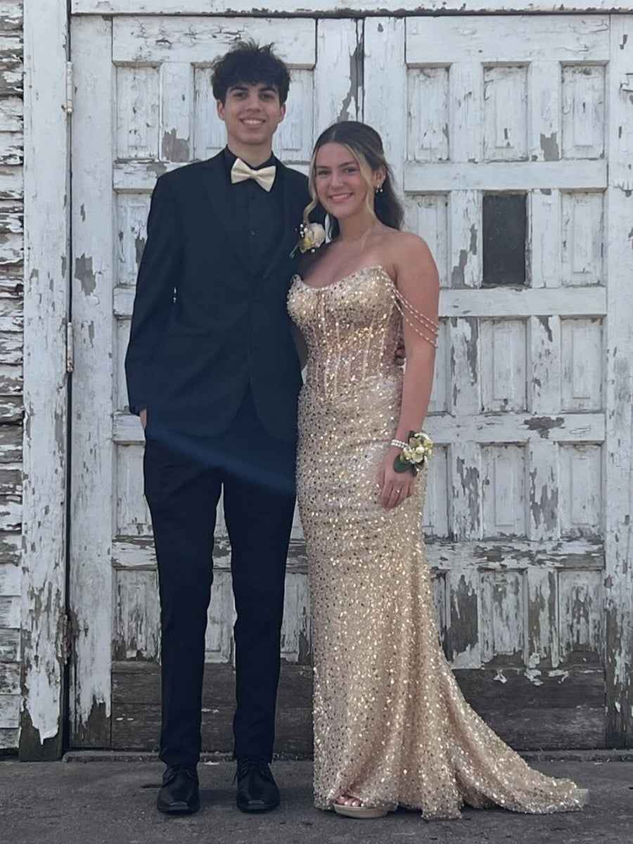 Beaded Straps Sequin Mermaid Long Prom Dress