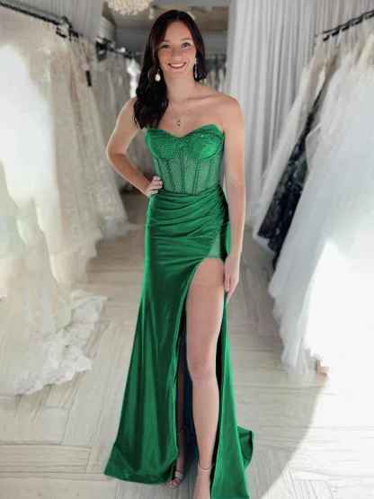 Beaded Sweetheart Mermaid Long Prom Dress With Slit