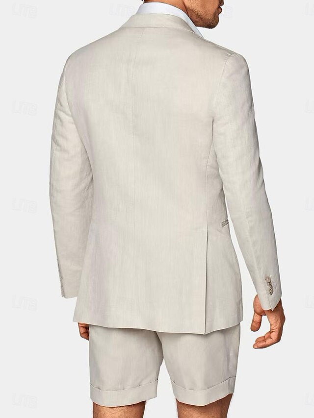 Single-Button Tailored Linen Suit For Men Two-Piece Set