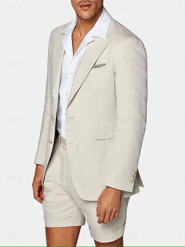 Single-Button Tailored Linen Suit For Men Two-Piece Set