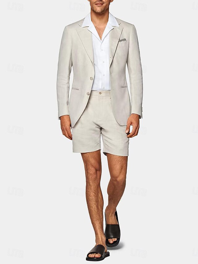 Single-Button Tailored Linen Suit For Men Two-Piece Set