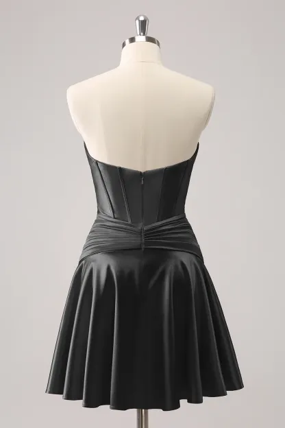 Royal Blue A Line Strapless Corset Short Homecoming Dress with keyhole