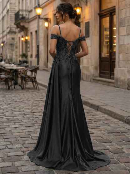 Emerald Green Beaded Corset Satin Long Prom Dress